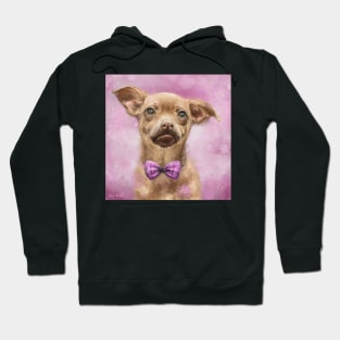 Painting of Cute Brown and Chihuahua With a Bowtie on Pink Background Hoodie